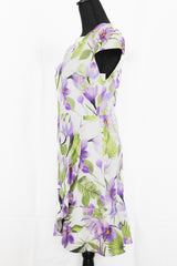 Purple Floral Faux Wrap Cap Sleeve Dress As Seen on Hallmark - Size 8