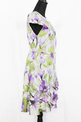 Purple Floral Faux Wrap Cap Sleeve Dress As Seen on Hallmark - Size 8
