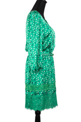 NWT Belted Heart Print Lace Hem Long Sleeve Green Dress - Size Small