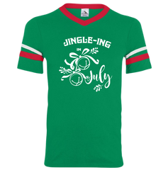 Jingle in July All-White Version Dressing Festive ringer T-shirt green