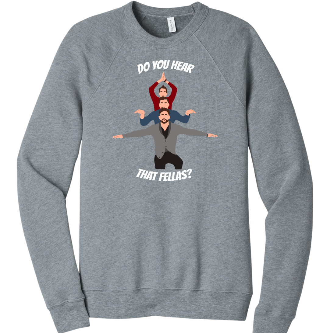 Three Wiseman and a Baby Hallmark Fellas Dressing Festive grey crew