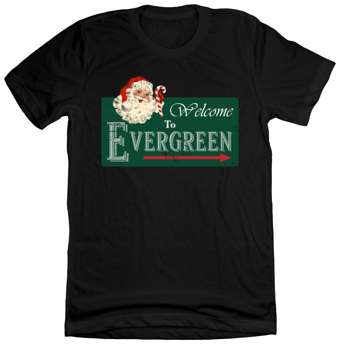 Welcome To Evergreen Dressing Festive black T-shirt