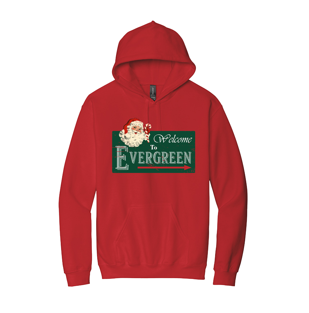 Welcome To Evergreen Dressing Festive red hoodie