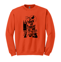 Vintage Trick or Treat Bag Flying Witch All Black Dressing Festive orange crew