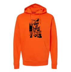 Vintage Trick or Treat Bag Flying Witch All Black Dressing Festive orange hoodie