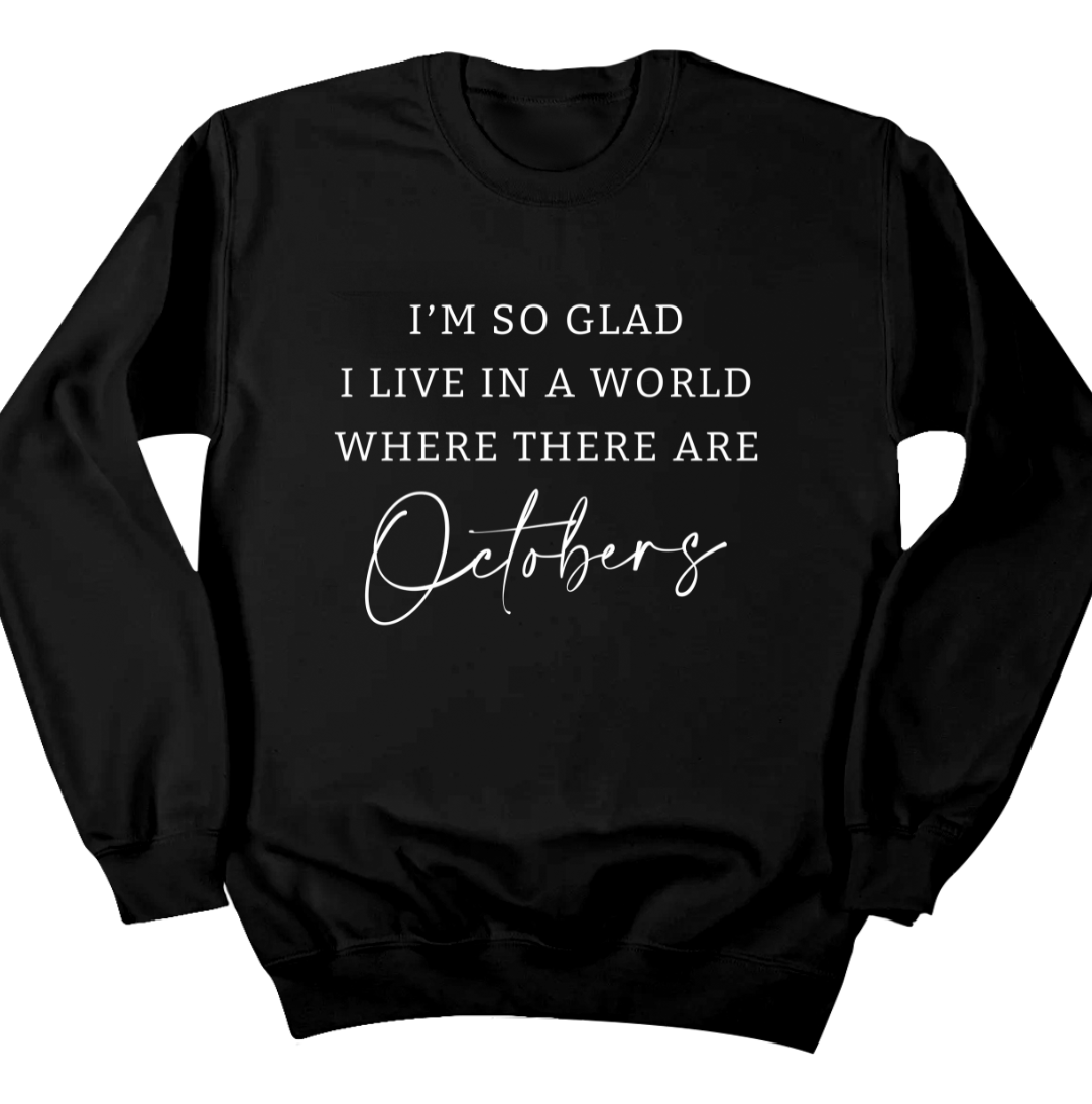 World With Octobers White Print Dressing Festive Black  crew