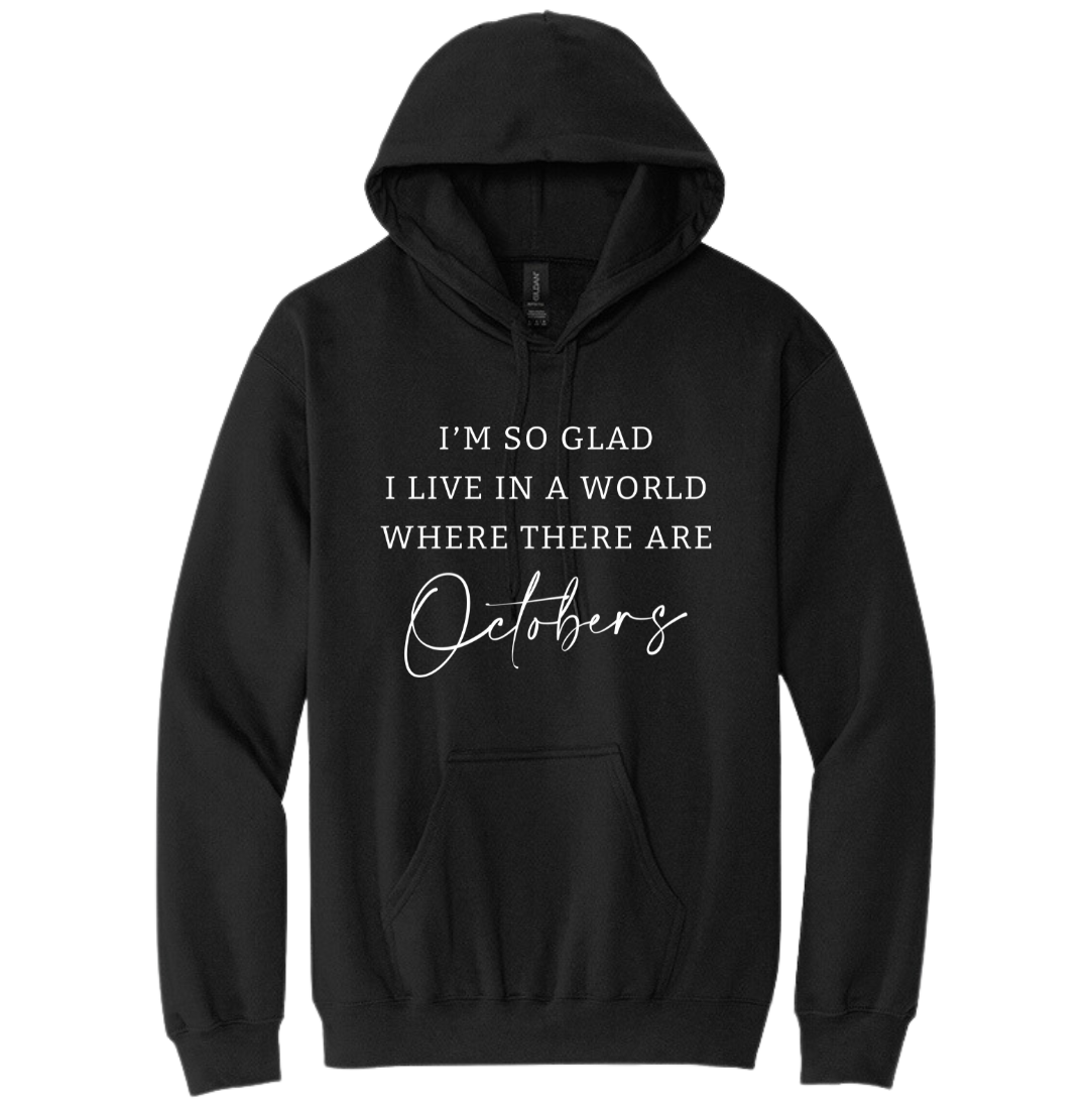 World With Octobers White Print Dressing Festive Black  hoodie