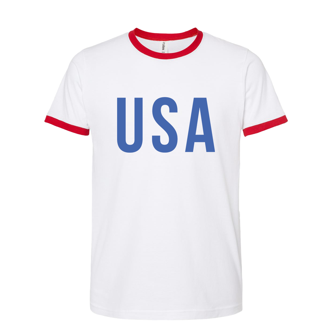 USA Vintage White Red Ringer tee Dressing Festive