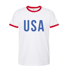 USA Vintage White Red Ringer tee Dressing Festive