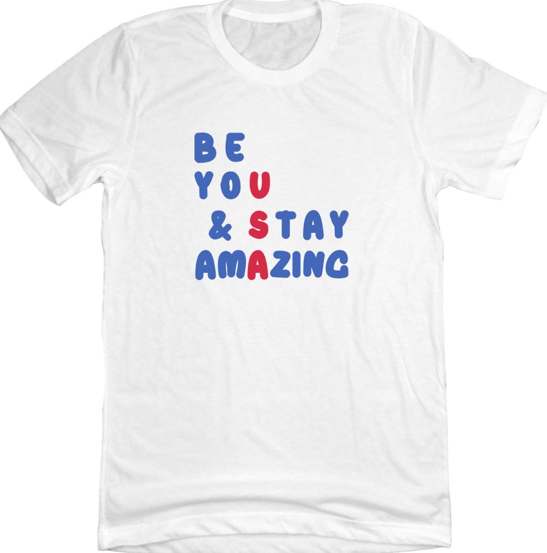 Be You USA dressing festive white tee