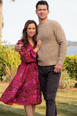 NWT Floral Print Fuchsia Midi Dress As Seen on Hallmark - Size 12