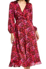NWT Floral Print Fuchsia Midi Dress As Seen on Hallmark - Size 12