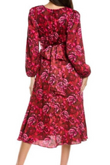 NWT Floral Print Fuchsia Midi Dress As Seen on Hallmark - Size 12
