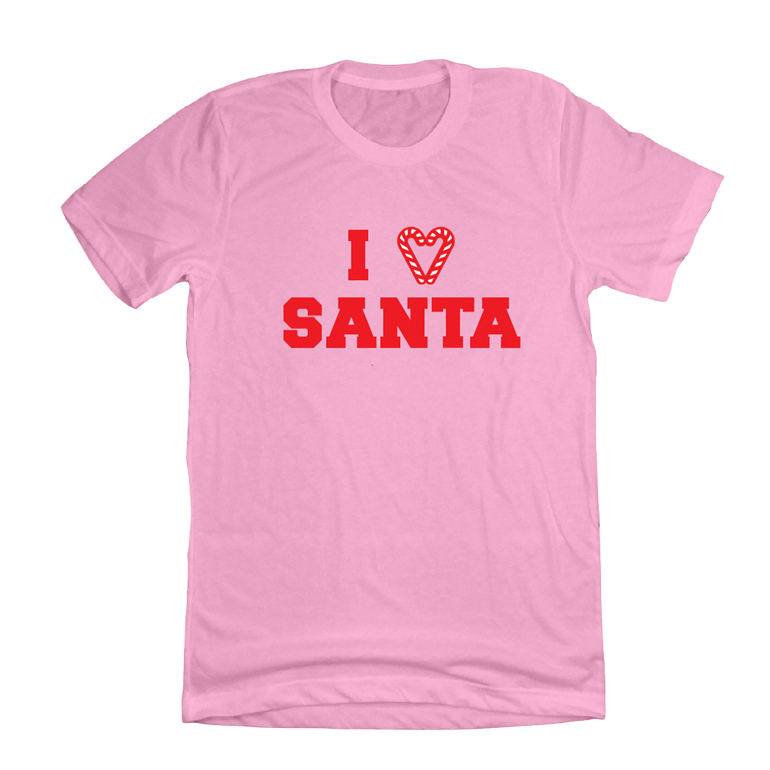 I Love Santa Candy Cane Heart Red Ink Dressing Festive Pink T-shirt