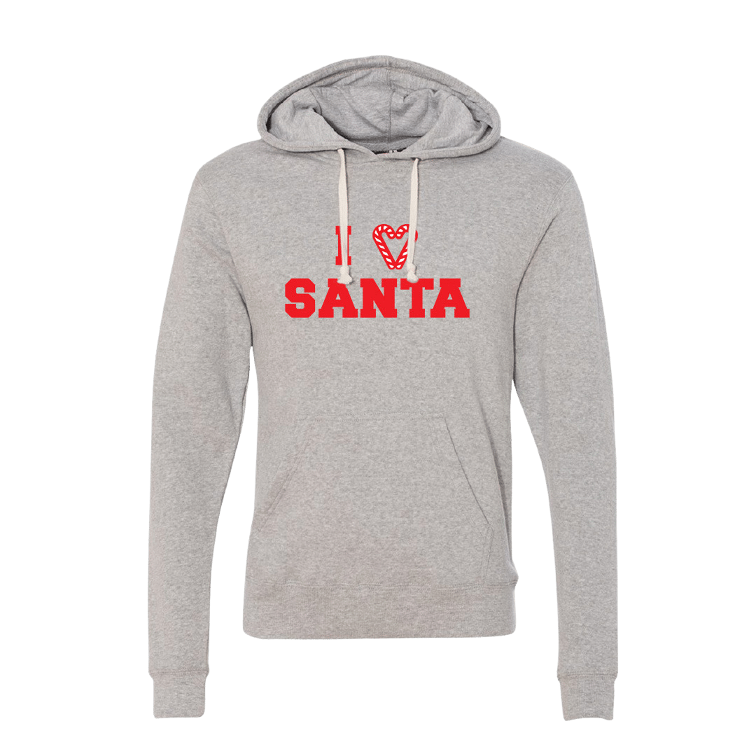 I Love Santa Candy Cane Heart Red Ink Dressing Festive grey hoodie