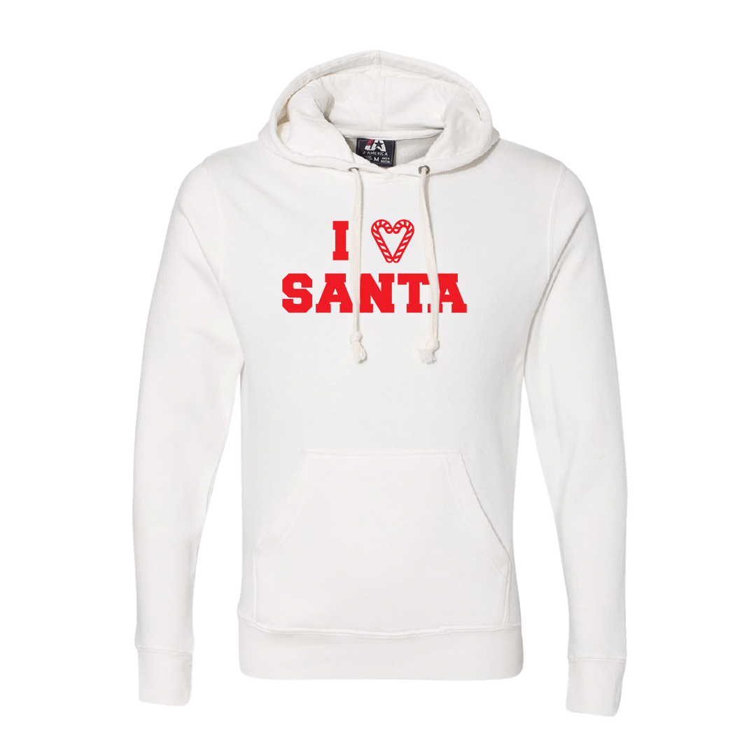 I Love Santa Candy Cane Heart Red Ink Dressing Festive white hoodie
