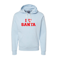 I Love Santa Candy Cane Heart Red Ink Dressing Festive Light Blue hoodie