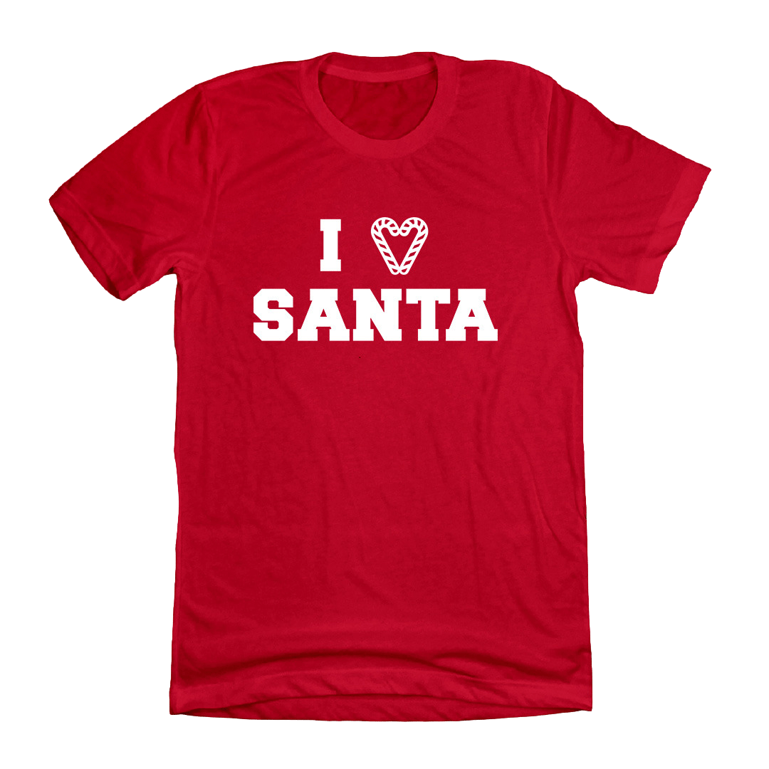 I Love Santa Candy Cane Heart White Ink red T-shirtDressing Festive