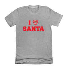 I Love Santa Candy Cane Heart Red Ink Dressing Festive athletic Grey T-shirt