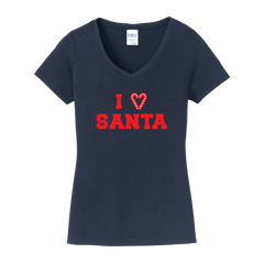 I Love Santa Candy Cane Heart Red Ink Dressing Festive navy V-neck