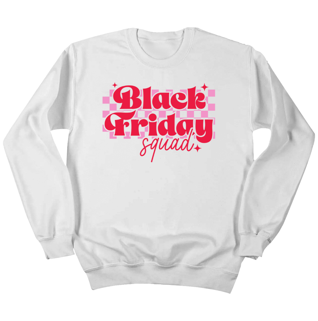 Black Friday Squad Red Text Crewneck White Dressing Festive