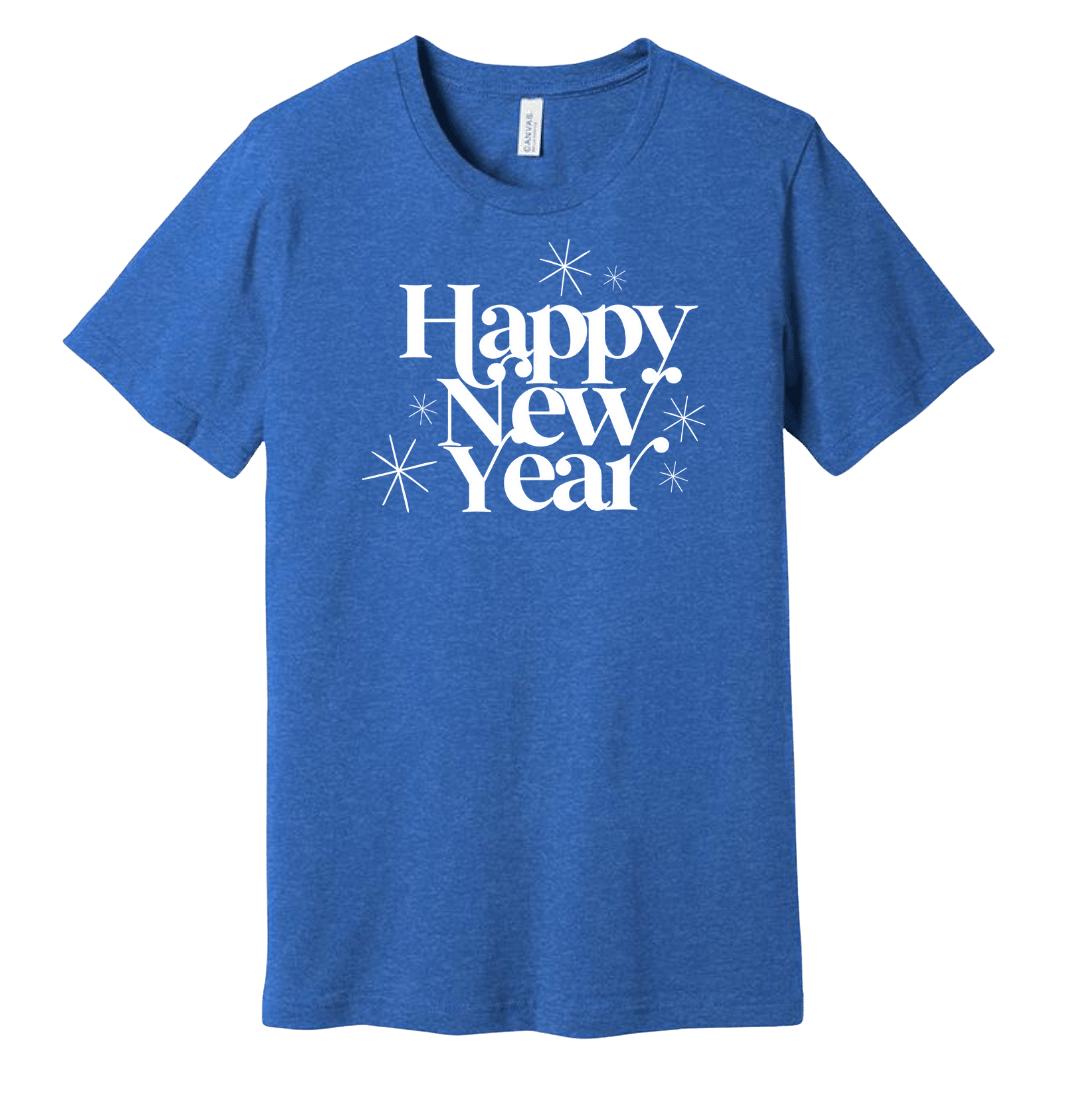 Happy New Year White Text Dressing Festive blue T-shirt