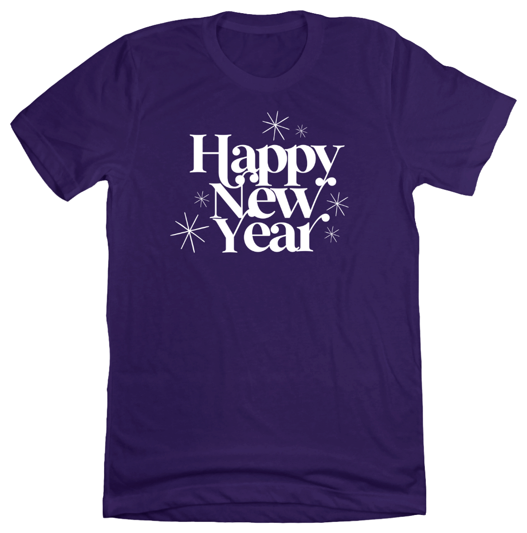 Happy New Year White Text Dressing Festive purple T-shirt