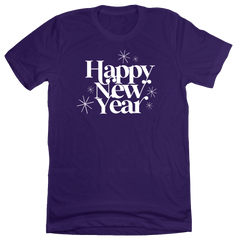 Happy New Year White Text Dressing Festive purple T-shirt