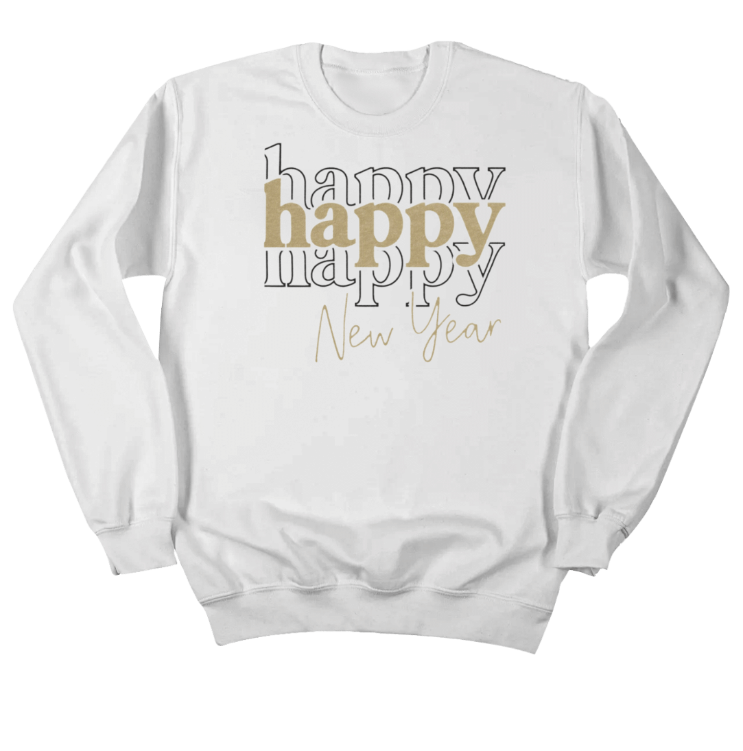 Happy Happy Happy New Year Dressing Festive White Crewneck