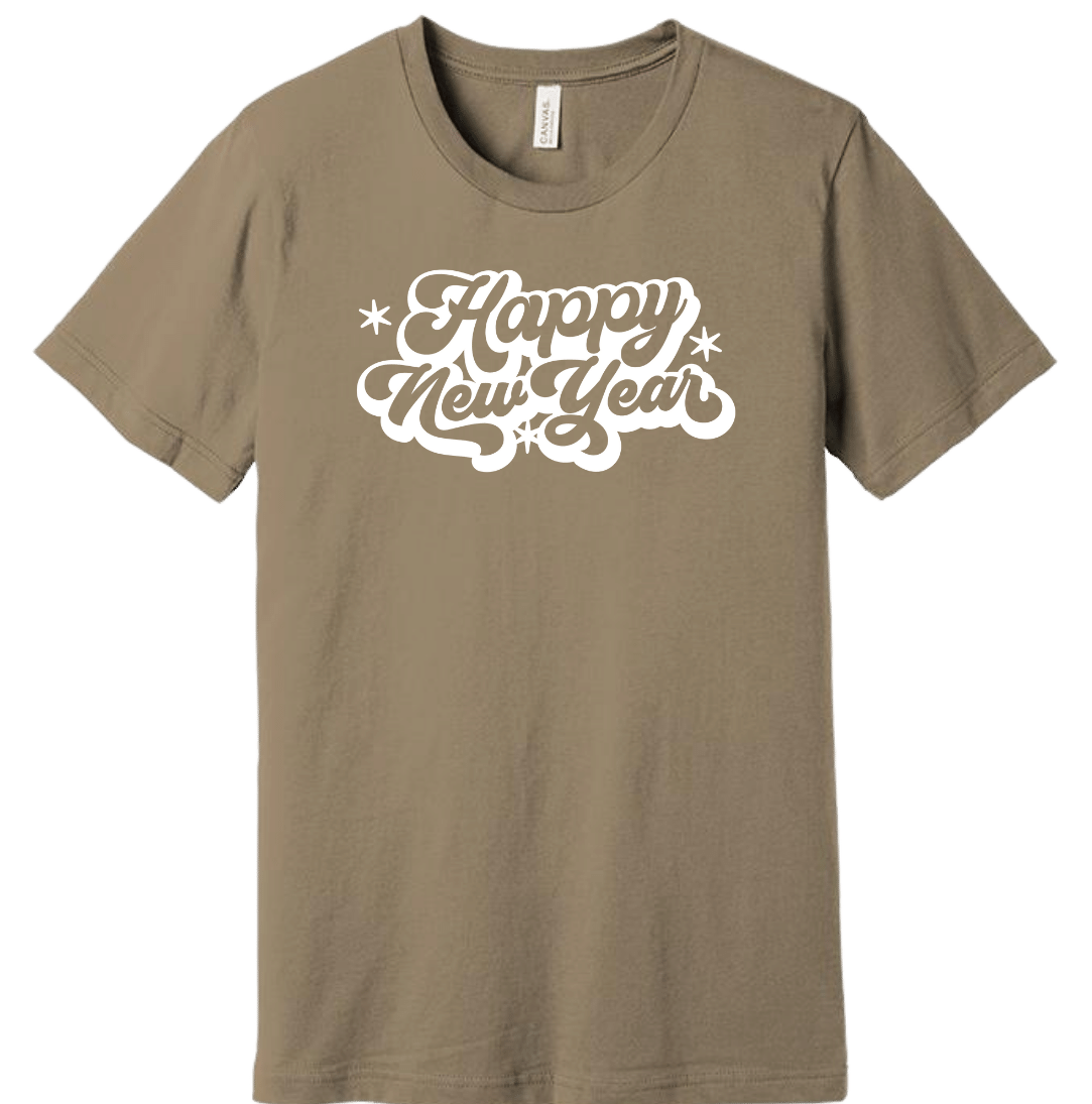 Retro Happy New Year Dressing Festive Tan T-shirt