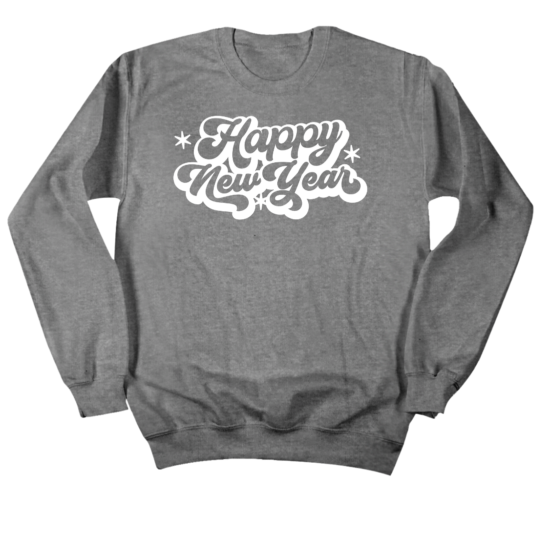 Retro Happy New Year Dressing Festive Grey Crewneck