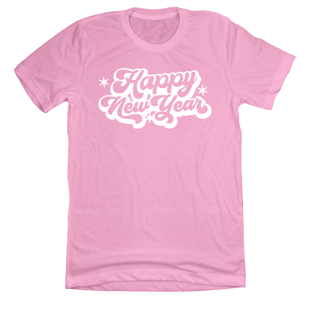 Retro Happy New Year Dressing Festive Pink T-shirt
