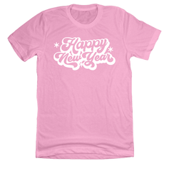 Retro Happy New Year Dressing Festive Pink T-shirt