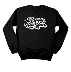 Retro Happy New Year Dressing Festive Black Crewneck