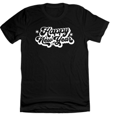Retro Happy New Year Dressing Festive black T-shirt