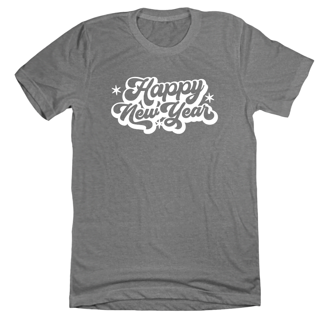 Retro Happy New Year Dressing Festive Grey T-shirt