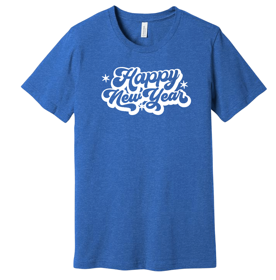 Retro Happy New Year Dressing Festive Royal Blue T-shirt