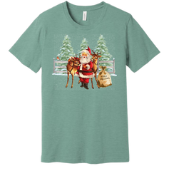 Santa With His Reindeer Dressing Festive dusty blue T-shirt