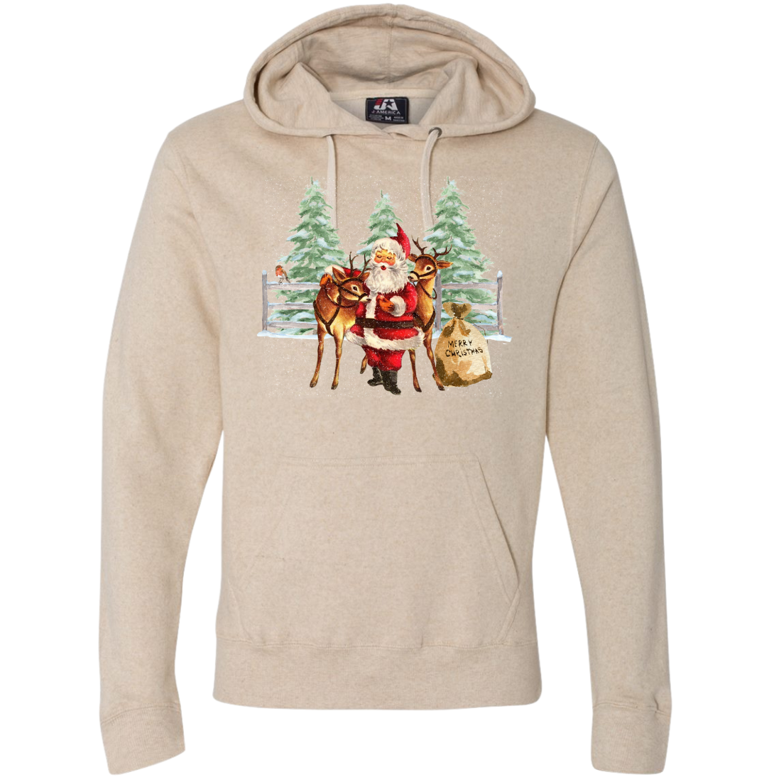 Santa With His Reindeer Dressing Festive oatmeal Hoodie