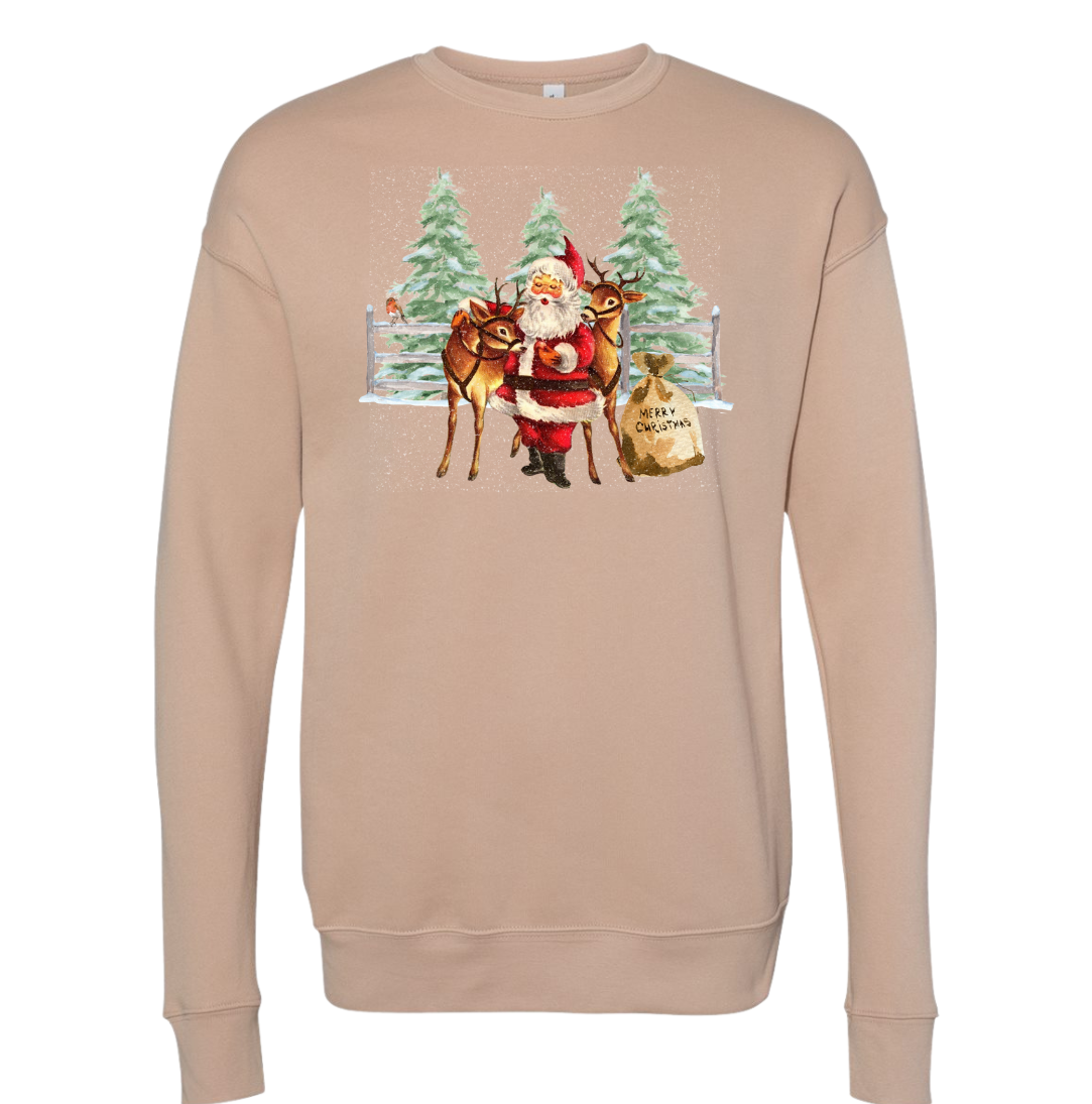 Santa With His Reindeer Dressing Festive sand Crewneck