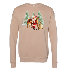 Santa With His Reindeer Dressing Festive sand Crewneck