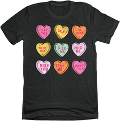 Conversation Hearts Dressing Festive charcoal T-shirt