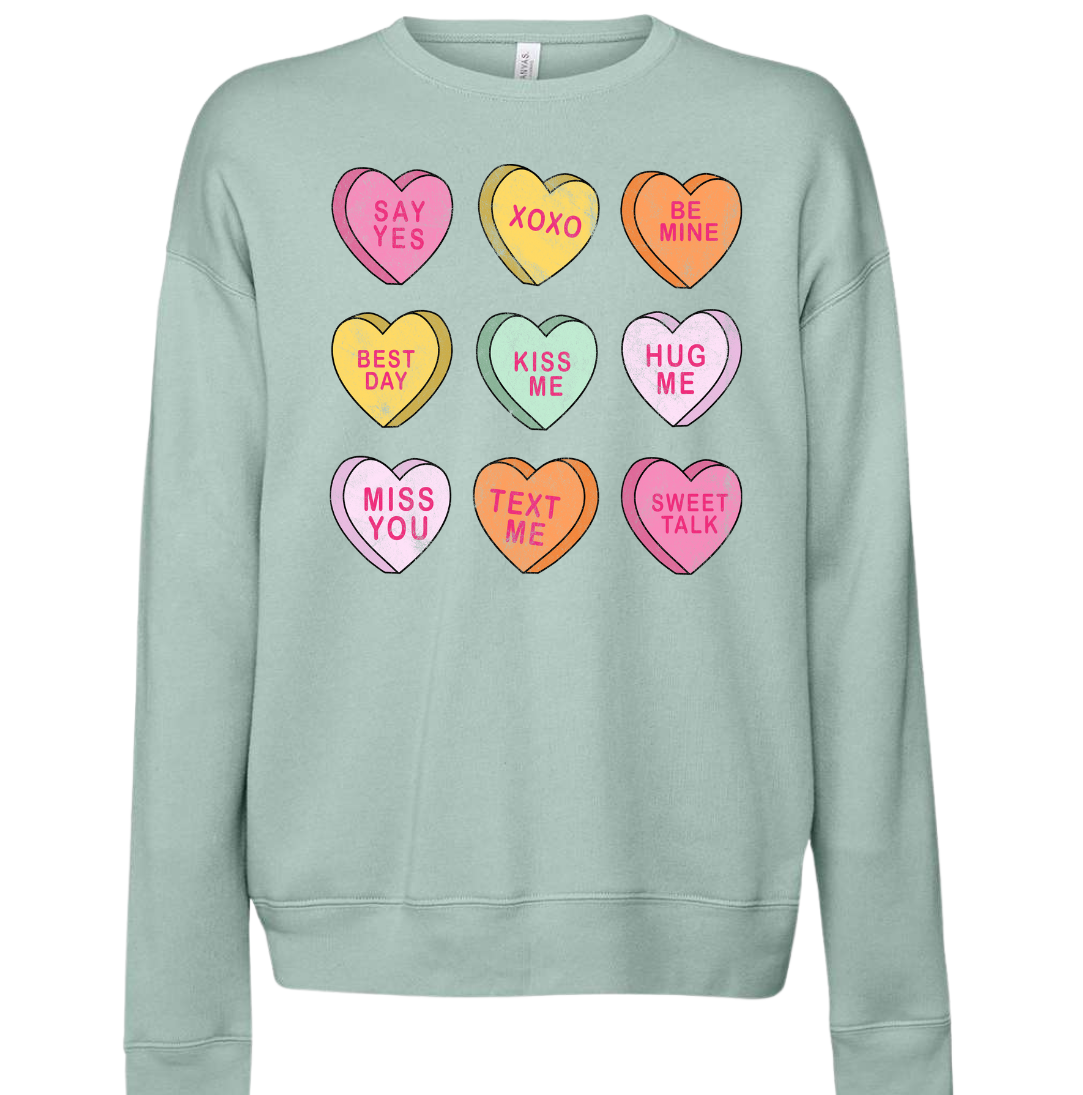 Conversation Hearts Dressing Festive Dusty Blue Crewneck