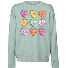 Conversation Hearts Dressing Festive Dusty Blue Crewneck
