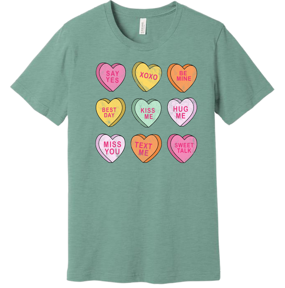 Conversation Hearts Dressing Festive Dusty Blue T-shirt