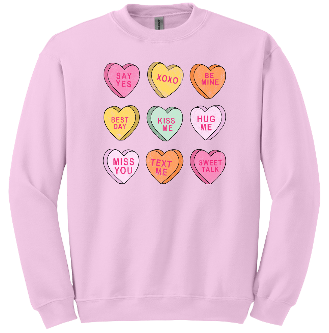 Conversation Hearts Dressing Festive pink crewneck