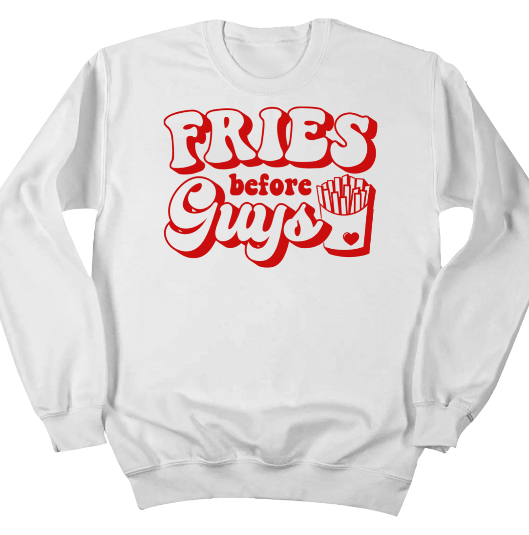 Fries Before Guys Dressing Festive white crewneck