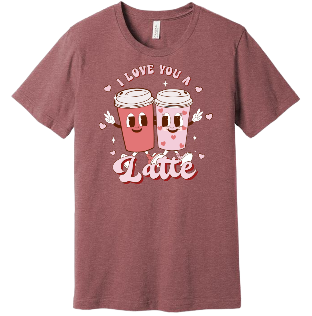 I Love You a Latte Animated Cups Dressing Festive mauve T-shirt