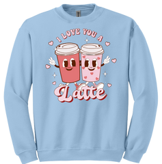 I Love You a Latte Animated Cups Dressing Festive crewneck Light Blue