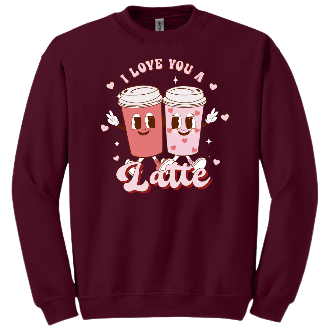 I Love You a Latte Animated Cups Dressing Festive Crewneck maroon